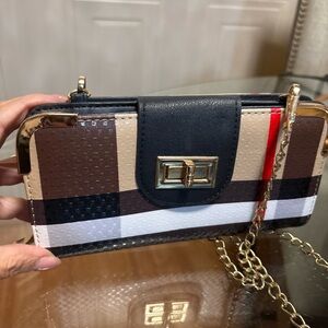 Brand New! Plaid Checker Crossbody Wallet with Chain Strap Included